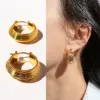 Wholesale Unique Classic Metal Stripe C-shaped Wide Ear Cuff Creative Gold Bead Gear Lace Vintage Earrings For Women Casual Versatile Ear Accessories 740