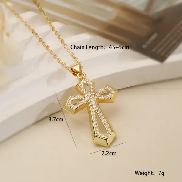 Wholesale Jewelry Commute Cross Copper Zircon Inlay Cable Chain Pendant Necklace