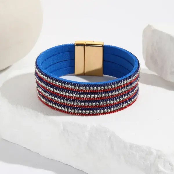oly-8e0d79050391f60f3f72fdbbf6de4308 Wholesale Ethnic Style Classic Style Circle American Flag Pu Leather Plating Inlay Rhinestones Women's Bangle