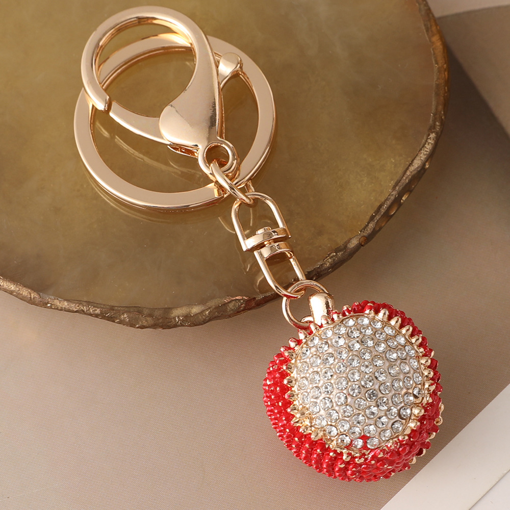 Wholesale Diamond-encrusted lychee car keychain women's bag pendant metal key chain fruit pendant cross-border gift