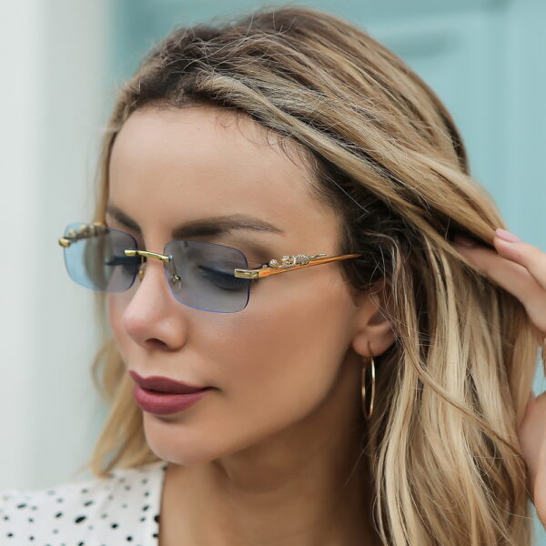 Wholesale cheetah decorative frameless square sunglasses color men and women retro leopard head metal sunglasses eyes