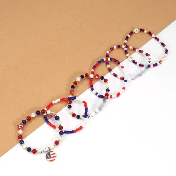 Wholesale 75th National Day Bracelet American Flag Beaded Bracelet Patriotic Veterans Day Geometric Adjustable Buckle Unisex