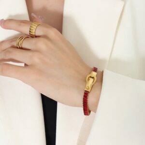 E335-Gold Red Zircon Bracelet