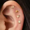 Wholesale Stainless Steel 18K Gold Simple Star Moon Sun Stud Earrings Set Women's Geometric Pattern Diamond Embedded Earring Jewelry