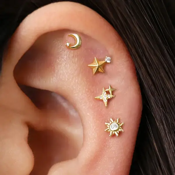 Wholesale Stainless Steel 18K Gold Simple Star Moon Sun Stud Earrings Set Women's Geometric Pattern Diamond Embedded Earring Jewelry