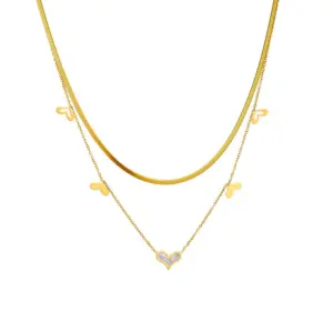Wholesale Titanium Steel 18K Gold Plated Artistic Plating Heart Shape Acrylic Layered Necklaces