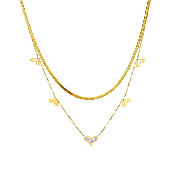 Wholesale Titanium Steel 18K Gold Plated Artistic Plating Heart Shape Acrylic Layered Necklaces