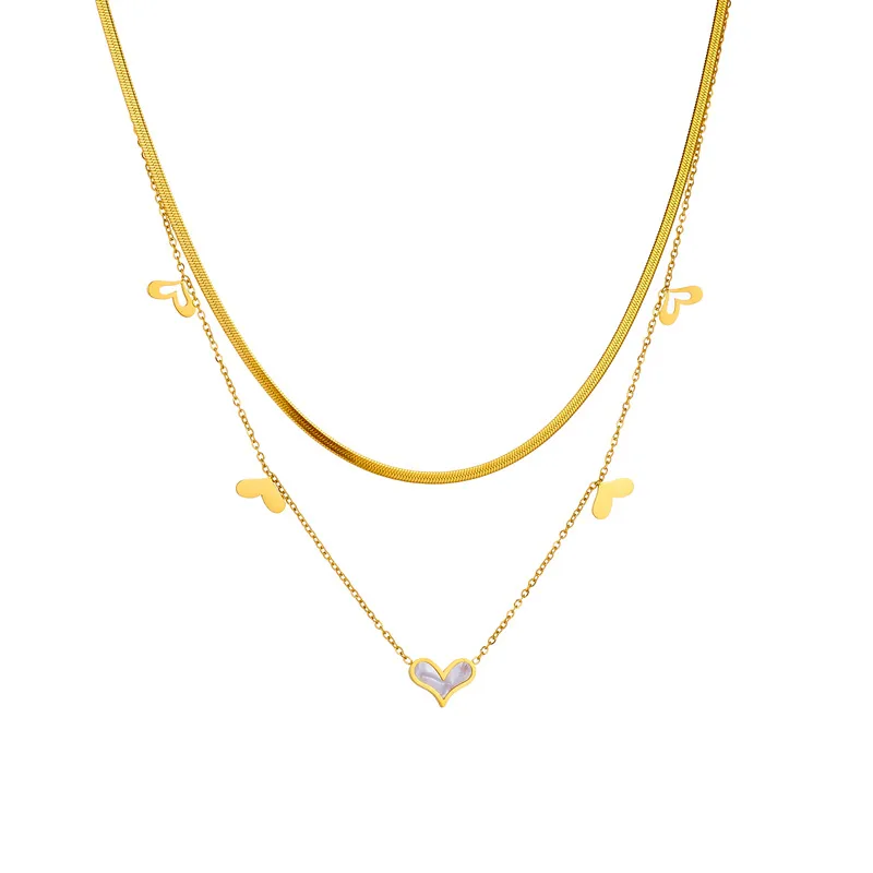 Wholesale Titanium Steel 18K Gold Plated Artistic Plating Heart Shape Acrylic Layered Necklaces