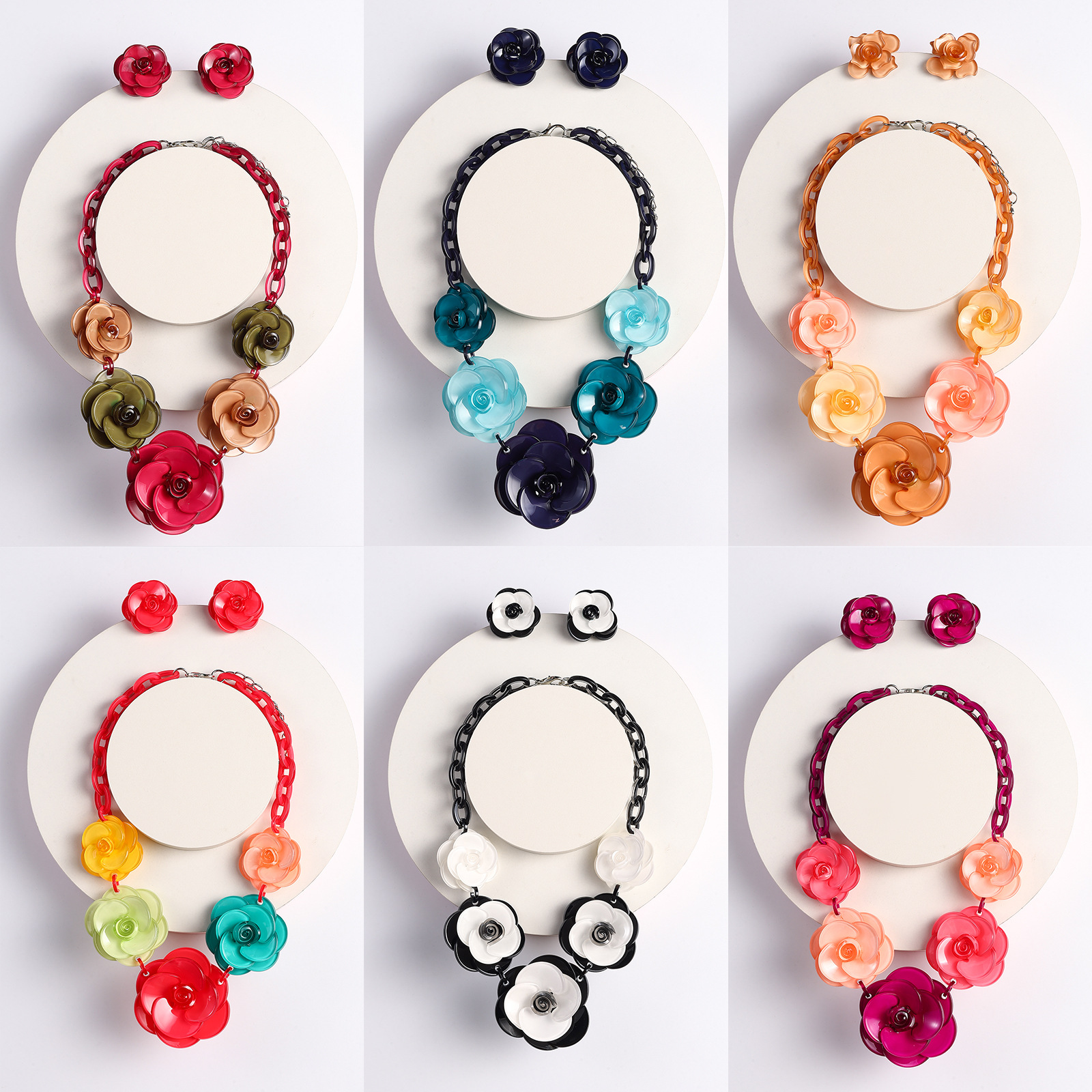 Wholesale Handmade acrylic necklaces and earrings, vintage acrylic flower accessories