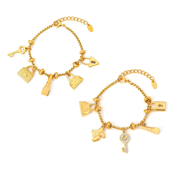 oly-8e76c4f7dcc8a56f438b6e0f86269e91 Wholesale multi-element tag diamond pendant bracelet adjustable trend retro titanium steel plated 18K gold bracelet