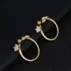 Wholesale Waterproof Non Tarnish Leaves Open Ring For Women In Copper With 14K Real Gold Plated Electroplated Finish And Zircon Inlay