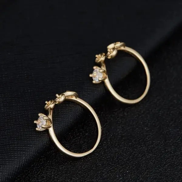 Wholesale Waterproof Non Tarnish Leaves Open Ring For Women In Copper With 14K Real Gold Plated Electroplated Finish And Zircon Inlay