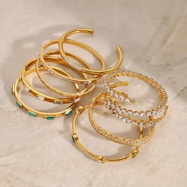 Wholesale 304 Stainless Steel Geometric PVD Coated 18K Real Gold Plated Real Gold Plated Elegant Waterproof Non Tarnish Plating Bangle