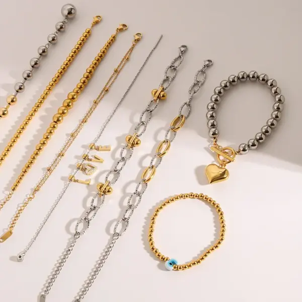 Wholesale 304 Stainless Steel Geometric PVD Coated 14K Gold Plated 18K Gold Plated Streetwear Ball Chain Bracelets