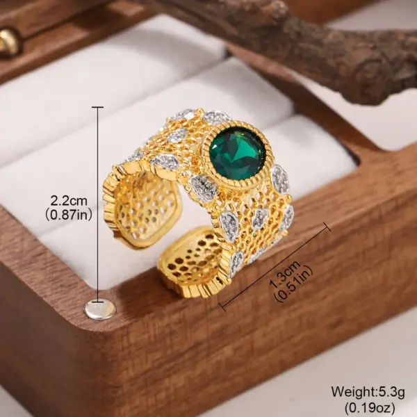 Wholesale Geometric Ring For Women With KC Golden Plated 0.03µm Coating Featuring Zircon And Artificial Crystal, Hypoallergenic Design