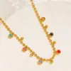Wholesale 302 Stainless Steel 304 Stainless Steel Glass Round Ion Plating (IP) Artificial Rhinestones 18K Gold Plated Simple Style Classic Style Waterproof Non Tarnish Inlay Ball Chain Gold Necklace
