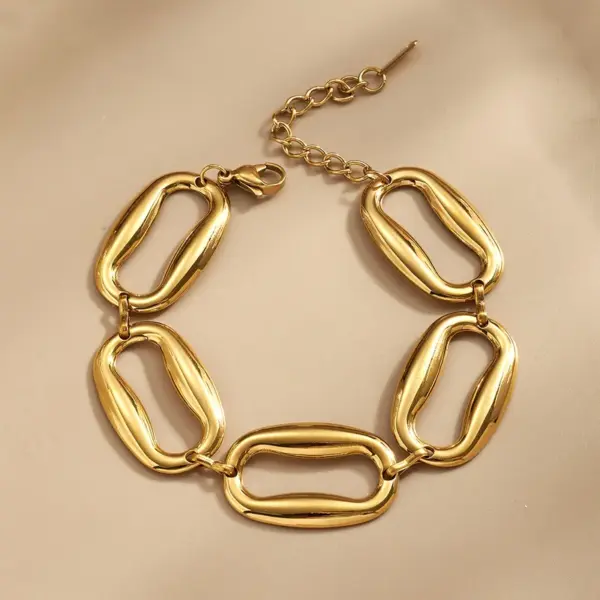 Wholesale 304 Stainless Steel With Real Gold Plating, Electroplated In Furnace, Color-Contrasting Oval Irregular Shape Handmade Bracelet
