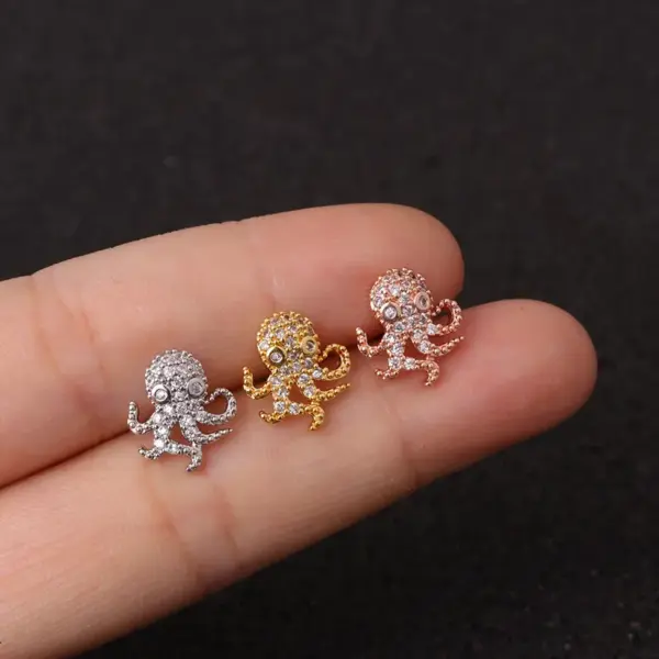 Wholesale 316L Stainless Steel Copper Zircon Ear Cartilage Rings & Studs Animal Waterproof Non Tarnish Surgical Steel Women'S