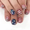 Wholesale Detachable American Flag Design Nail Stickers Striped Wearable Fake Nails Triangle French Style