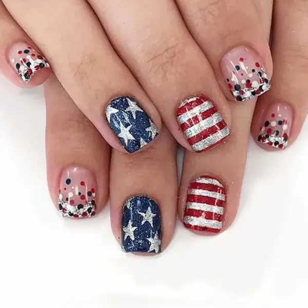 Wholesale Detachable American Flag Design Nail Stickers Striped Wearable Fake Nails Triangle French Style