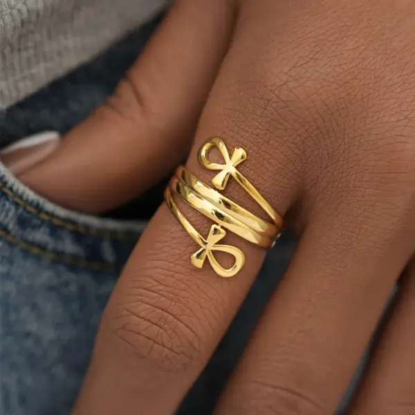 Wholesale PVD Coated Real Gold Plated 18K Gold Cross 304 Stainless Steel Retro Simple Style Waterproof Non Tarnish Open Rings