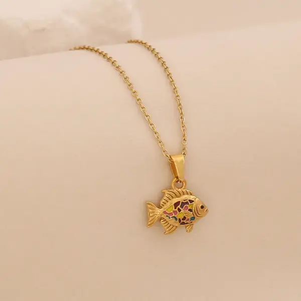 Wholesale Elegant Romantic Fish Pendant Necklace Stainless Steel 304 Vibrant 3D Moving Fish Personalized Jewelry For Women Lobster Clasp