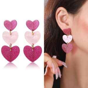 Wholesale  Color Matching Barbie Pink Valentine's Day Acrylic Love Earrings Simple Pendant Texture Earrings