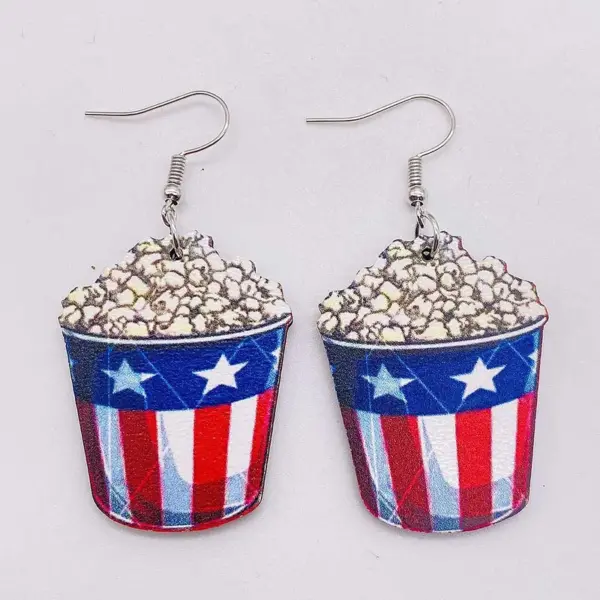 Wholesale Wooden Ice Cream Theme July 4th Independence Day Earrings Geometric Pattern Animal Zodiac Cartoon Character Stylish Women's Jewelry