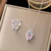 Wholesale Heart Shape Jewelry Set For Women With Inlay Artificial Rhinestones, 18K Real Gold Plated Copper, Water Plating, Featuring Cable Chain