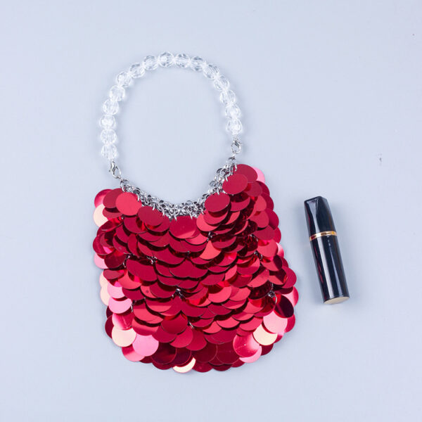 oly-8edfefabcd8372f3ad41f88e8676e19c Wholesale selling women's bag handmade bright red sequined beaded woven net red handbag shiny mobile phone bag niche banquet bag