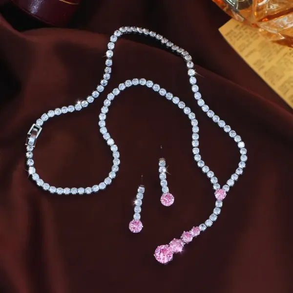 Wholesale Round Waterproof Non Tarnish Jewelry Set For Women In Copper With Rhodium Plated Water Plating And Zircon Inlay Featuring Tennis Chain