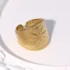 Wholesale 18K Gold Plated 304 Stainless Steel Vacuum Electroplating (In Furnace) Open Ring For Women Wide Version Eight-Pointed Star Waterproof Non-Fading Titanium Steel Jewelry
