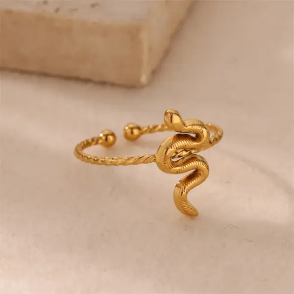 Wholesale PVD Coated Real Gold Plated Snake 304 Stainless Steel Hip-Hop Exaggerated Waterproof Non Tarnish Open Rings
