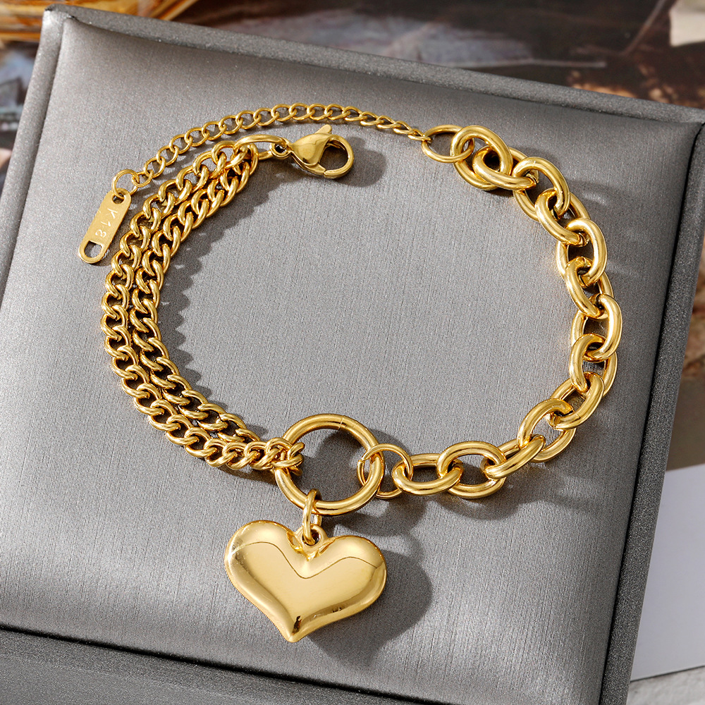 Wholesale Cross-border hot sale peach heart stainless steel bracelet European and American fashion personality trendy bracelet double-layer love titan