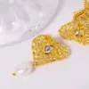 Wholesale Elegant Pearl Earrings Titanium Steel Tassel Non-fading Heart Shaped Clip-Ons For Party Yellow 18K Gold Plated 304 Stainless Steel