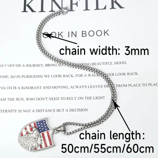 Wholesale 304 Stainless Steel American Flag Eagle Hip-Hop Rock Punk Square Pearl Chain Pendant Necklace