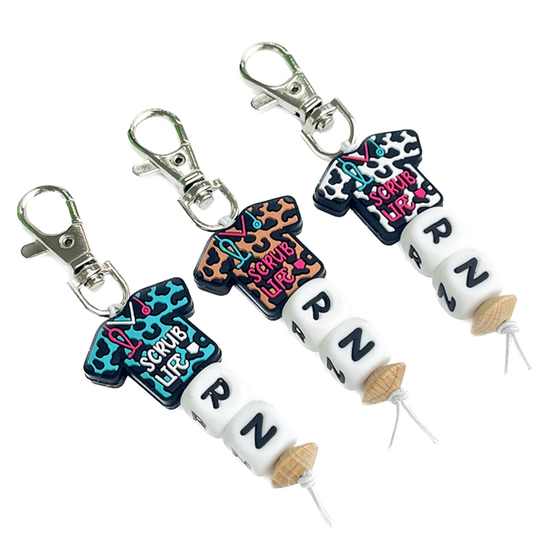 Wholesale Cross-border Amazon Nurse Day Keychain Nurse Clothing Medical Gift Silicone Alphabet Bead Key Set Bag Pendant