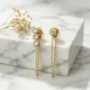 Wholesale Unisex Rectangle Earrings In 316 Stainless Steel With 14K Real Gold Plated PVD Coating And Zircon Inlay