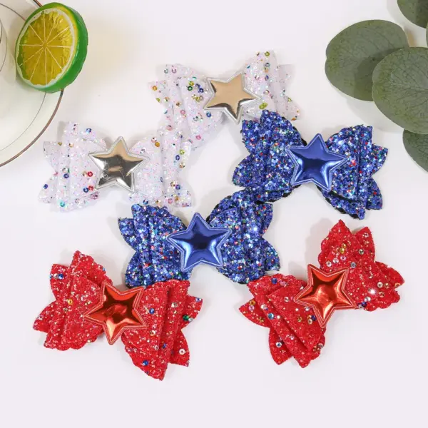 Wholesale Chinese Valentine's Day Bow Hair Clip Children's Onion Pink Star Bow Hair Accessory Festival Hair Accessory