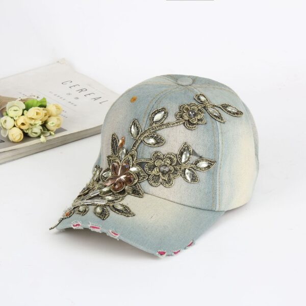 Wholesale Women's Baseball Cap Trendy Rose Flower Sun Hat Sports Hip-Hop Hat Diamond Hat Cowboy Hat Wholesale Trendy Style
