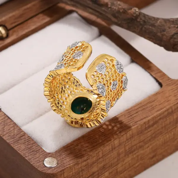 Wholesale Geometric Ring For Women With KC Golden Plated 0.03µm Coating Featuring Zircon And Artificial Crystal, Hypoallergenic Design