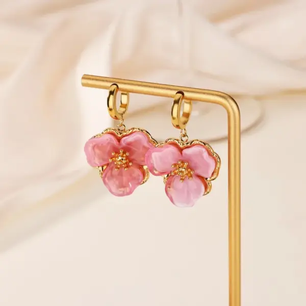 Wholesale Waterproof Non Tarnish Flowers Earrings For Women, 18K Real Gold Plated With Zircon Inlay, PVD Coated 304 Stainless Steel