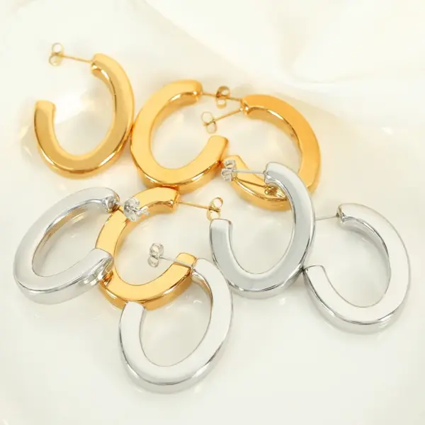 Wholesale 304 Stainless Steel C Shape Oval PVD Coated Real Gold Plated 18K Gold Simple Style Waterproof Non Tarnish Plating Ear Studs
