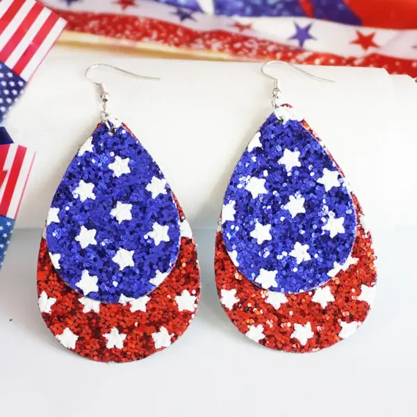 Wholesale Independence Day Earrings July Fourth Flag Day Shiny Pendant Festive Atmosphere Colorful Oversized Drop Earrings For Women