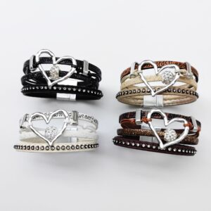 Wholesale Amazon Hot Sale European and American Fashion Hollow Love Leather Bracelet Diamond Magnetic Buckle Retro Multi-layer Bracelet