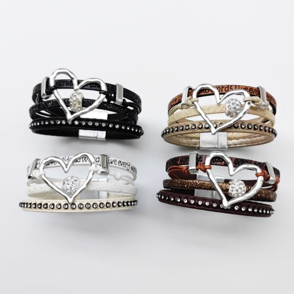 oly-8fae6f873d8a10f1396dfea220a56989 Wholesale Fashion Hollow Love Leather Bracelet Diamond Magnetic Buckle Retro Multi-layer Bracelet