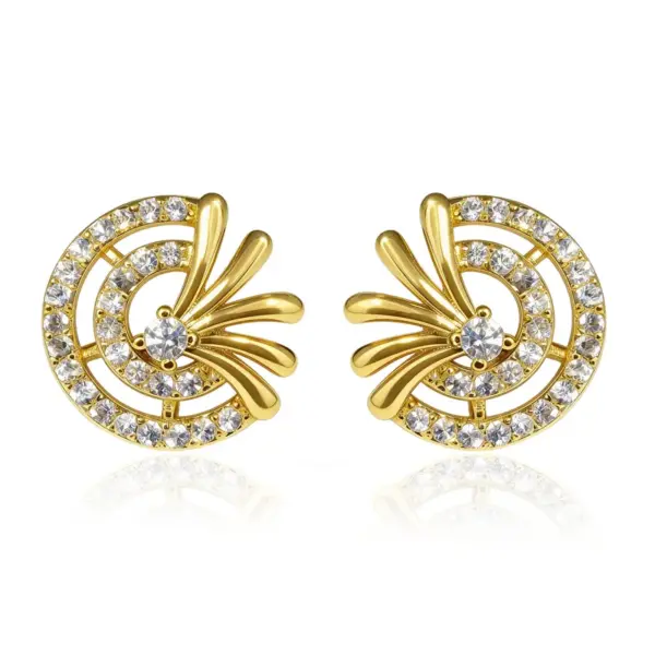 Wholesale Gold-Plated Copper S925 Silver Ear Studs Inlaid With Zircon Geometric Floral 3D Earrings Suitable For Women