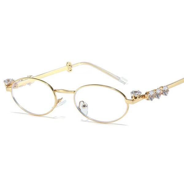 oly-8fc7be200bace2885e47524a11fa3fda Wholesale Metal Diamond Oval Small Frame Glasses In-style Resin Anti-blue Glasses Rhinestone Plain Y2K Sunglasses