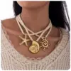 Wholesale Ion Plating (IP) 18K Gold Real Gold Plated Sun Starfish Conch 304 Stainless Steel Vacation Marine Style Waterproof Non Tarnish 304 Stainless Steel Lobster Trigger Clasp Closure Pendant Necklace