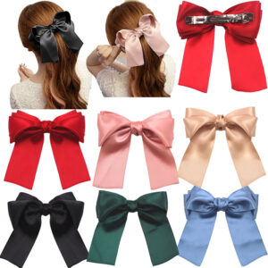 oly-8fe05d5ccc0f7e8b627ae0f911072575 Wholesale Fabric Sade Bow Ribbon Steel Clip Solid Color Knot Women's Hair Spring Clip Jewelry